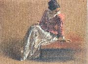 Adolph von Menzel Costume Study of a Seated Woman: The Artist's Sister Emilie Germany oil painting artist
